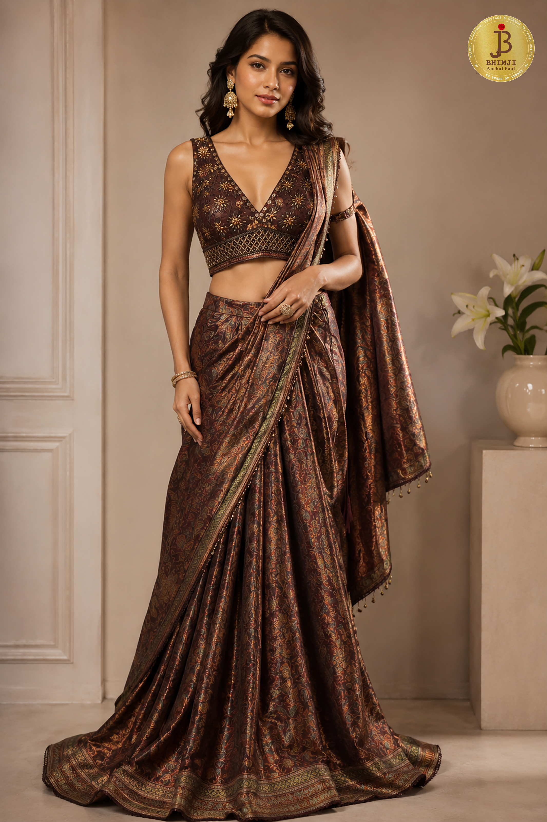 Coffee Bronze Heritage Drape Saree
