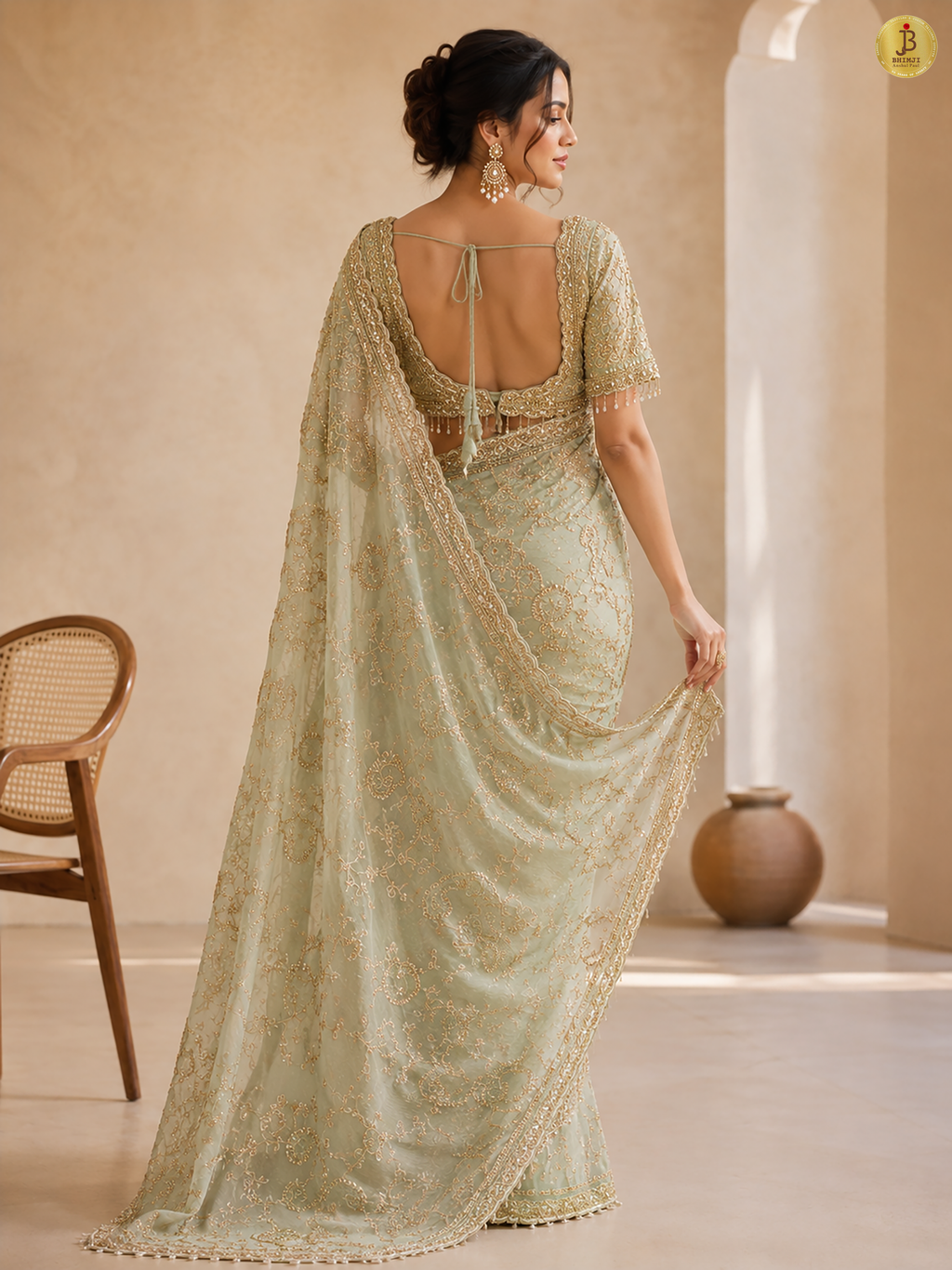 Pista Green Luxe Drape Saree