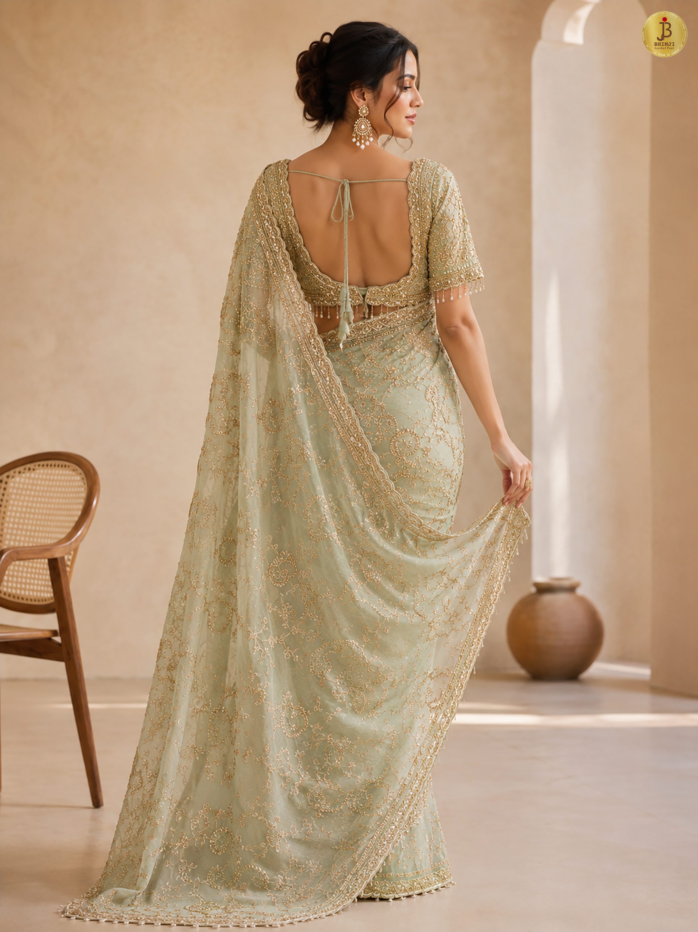 Pista Green Luxe Drape Saree