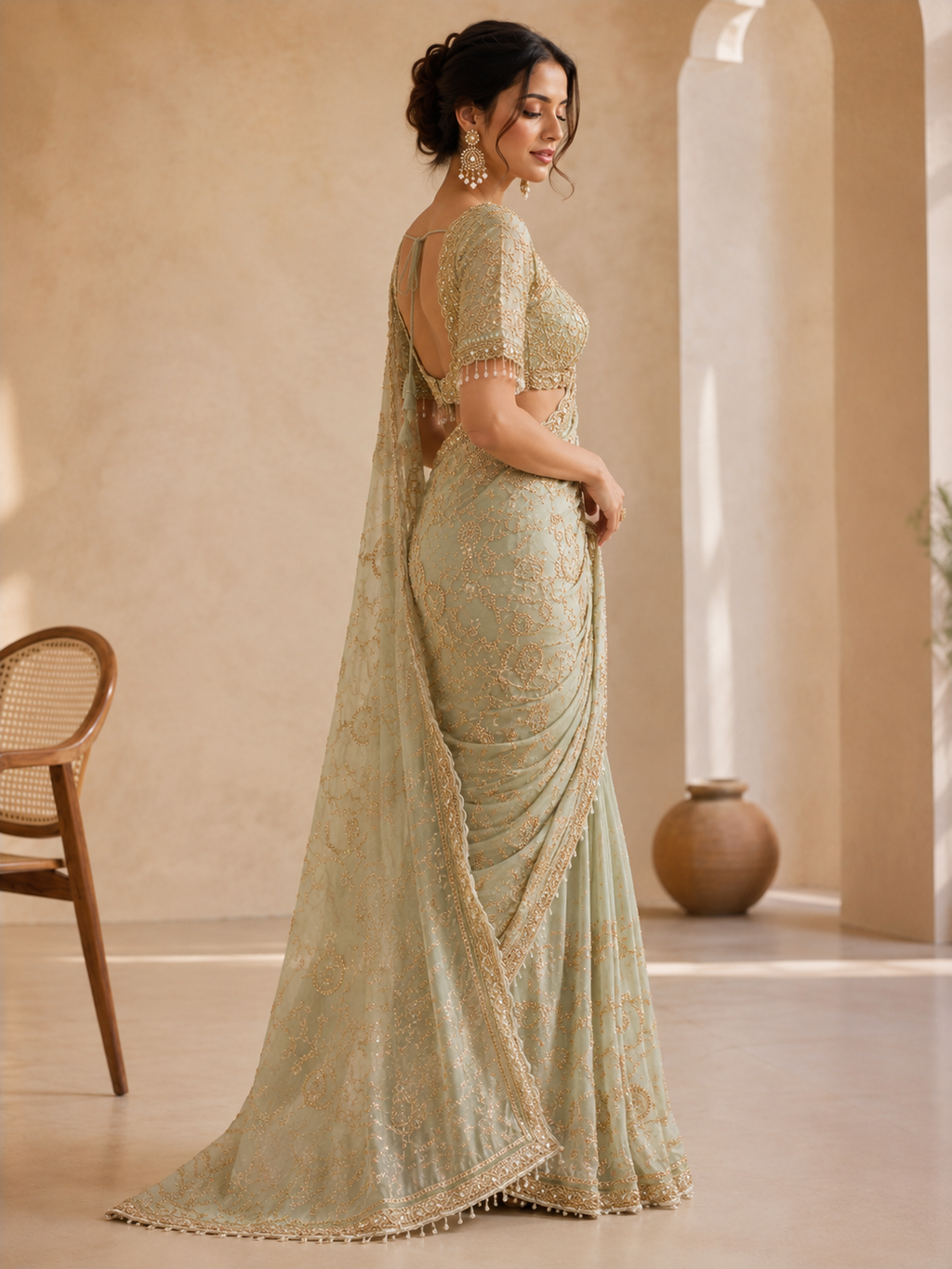 Pista Green Luxe Drape Saree