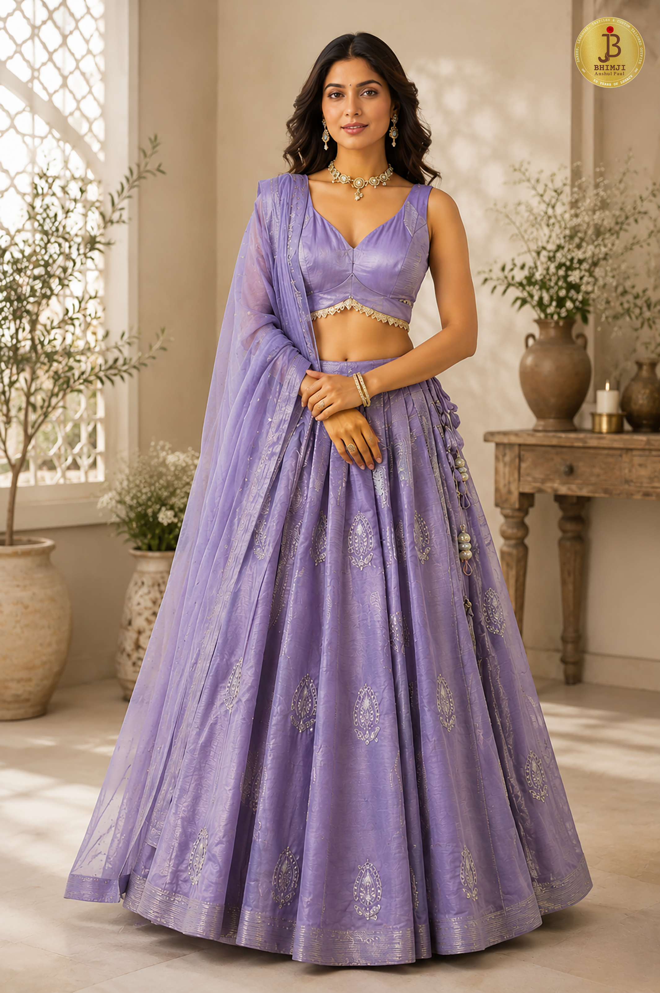 Lavender Zari Woven Tissue Lehenga