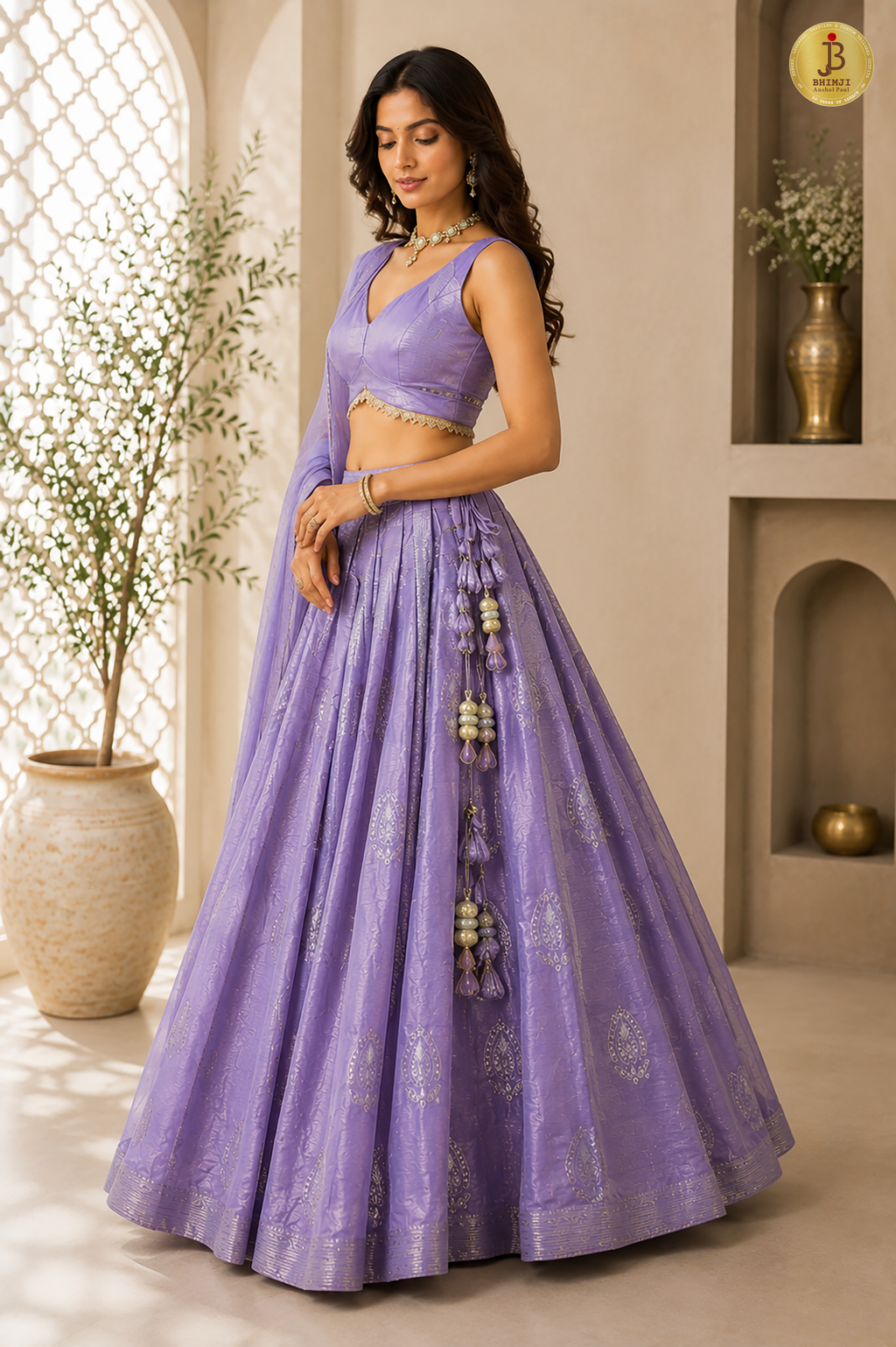 Lavender Zari Woven Tissue Lehenga