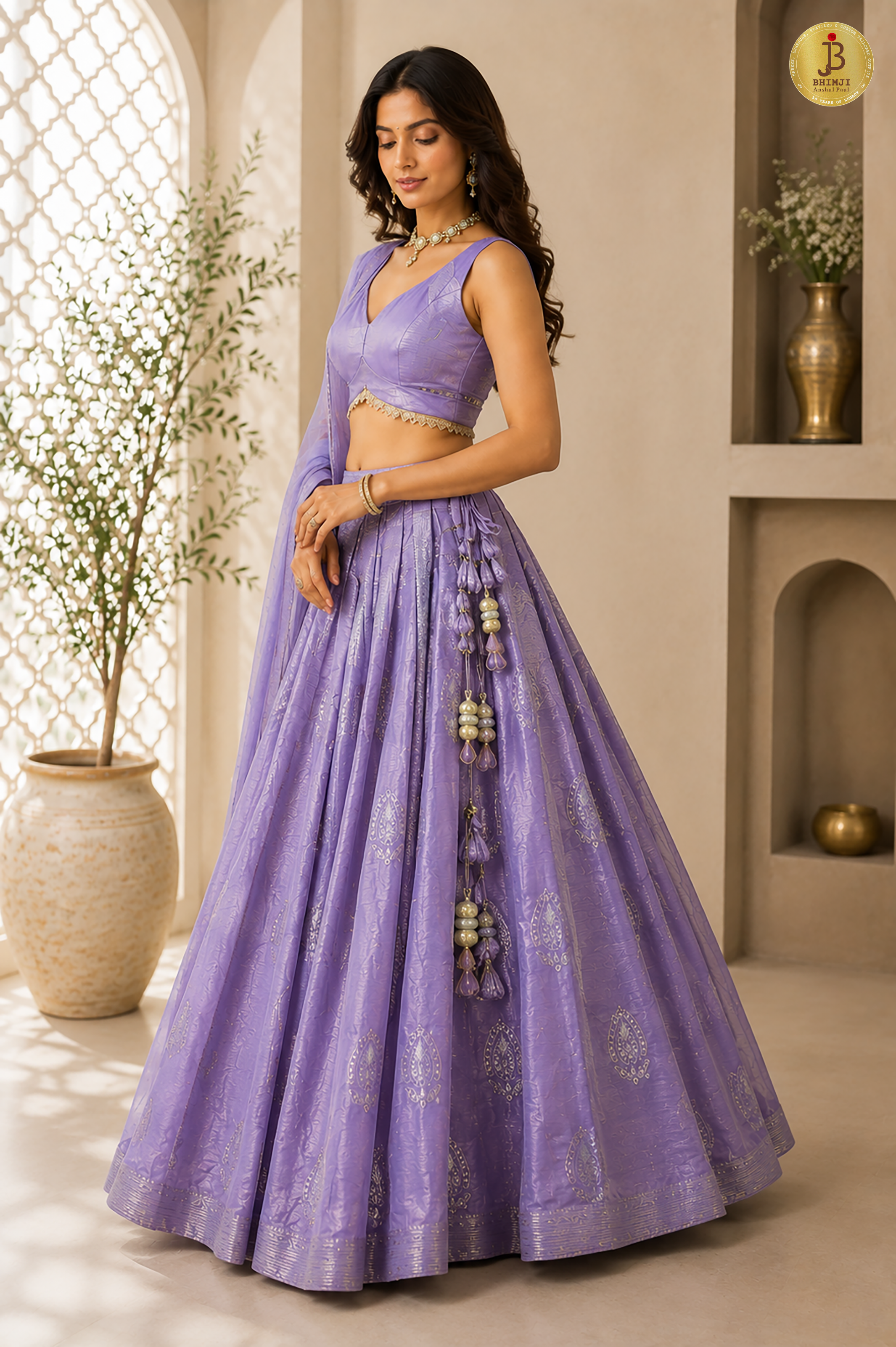 Lavender Zari Woven Tissue Lehenga
