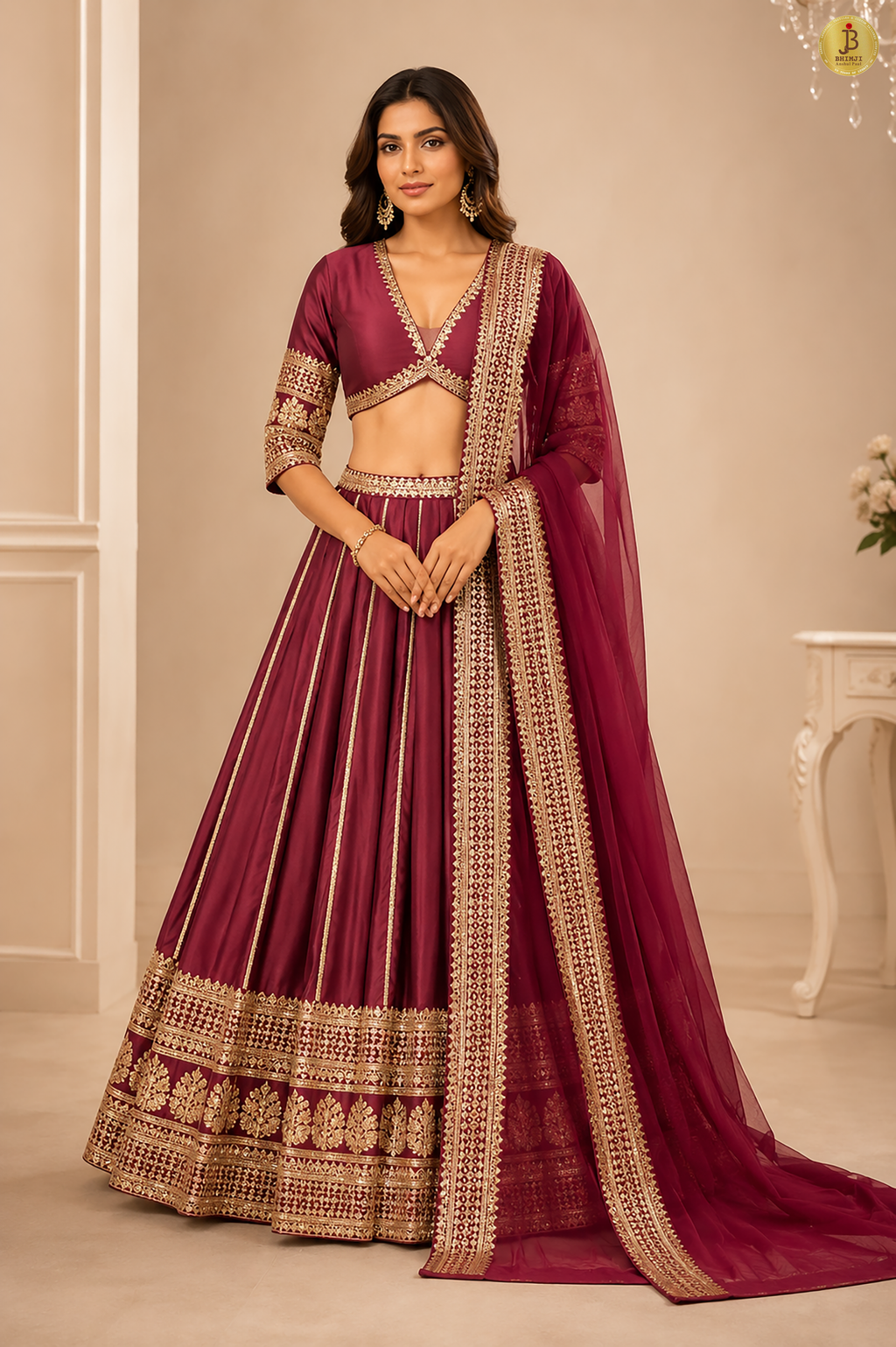Noor-e-Mehroon Zari Silk Lehenga Set