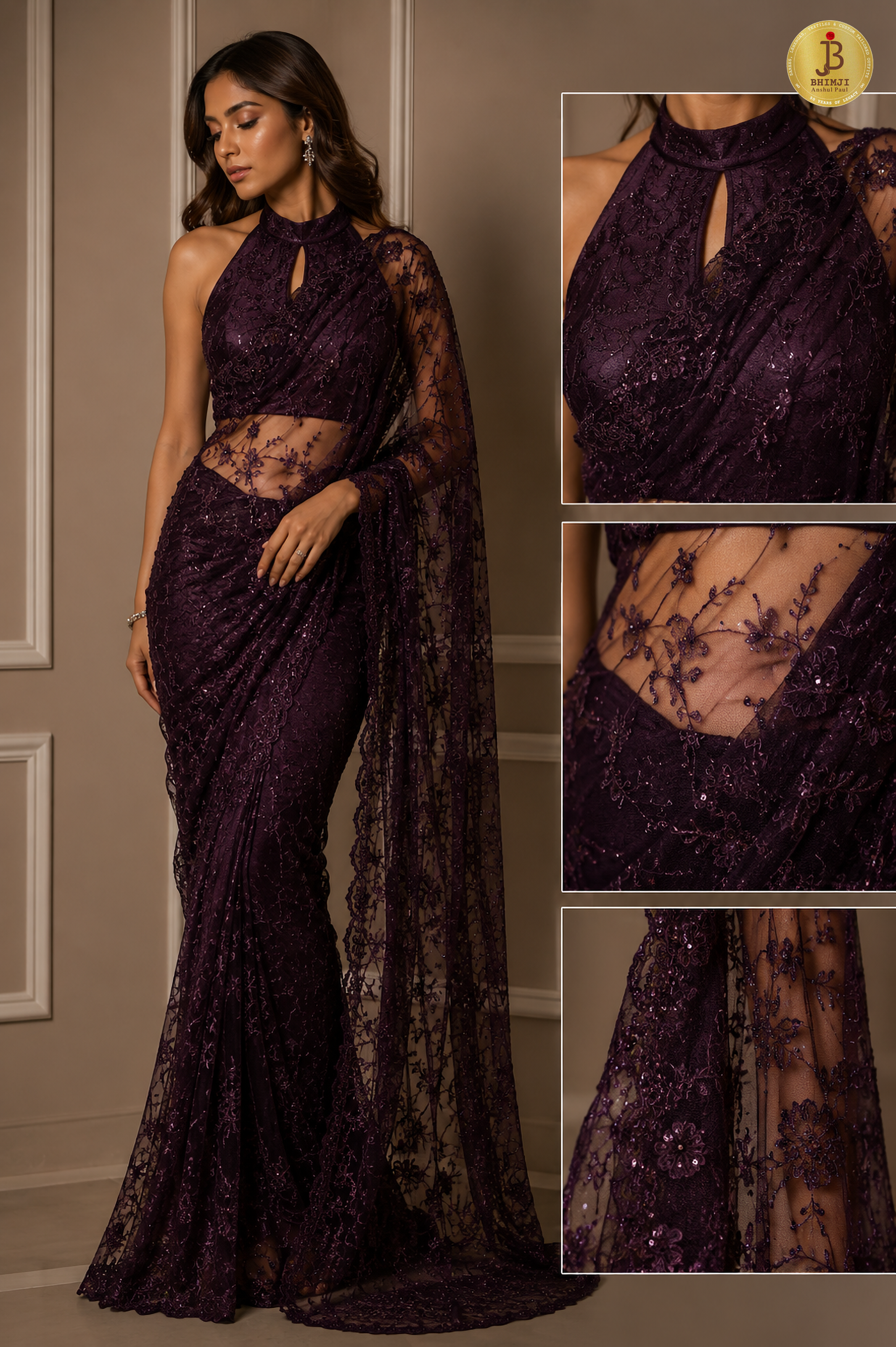 Regal Plum Lace Saree