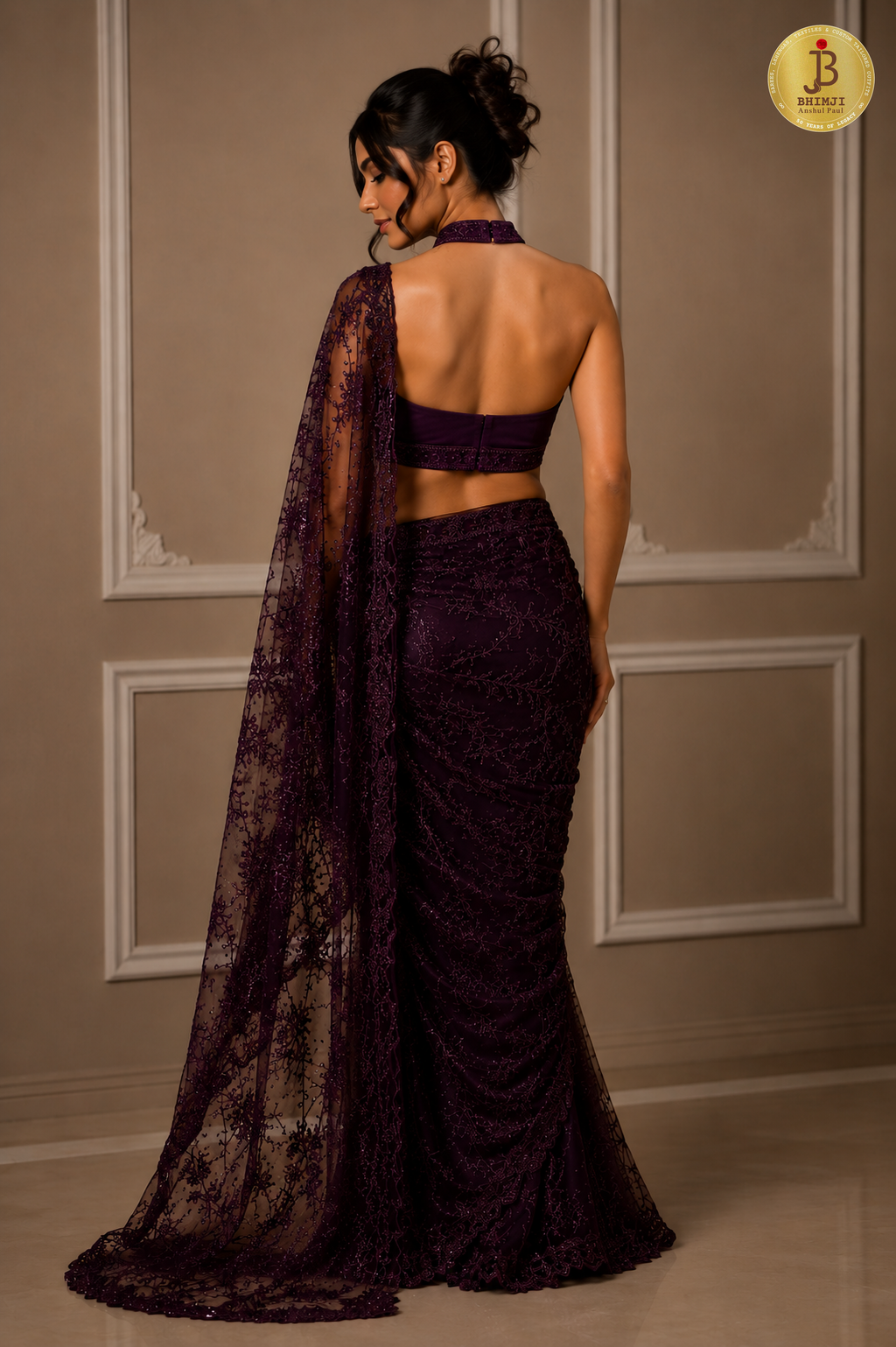 Regal Plum Lace Saree