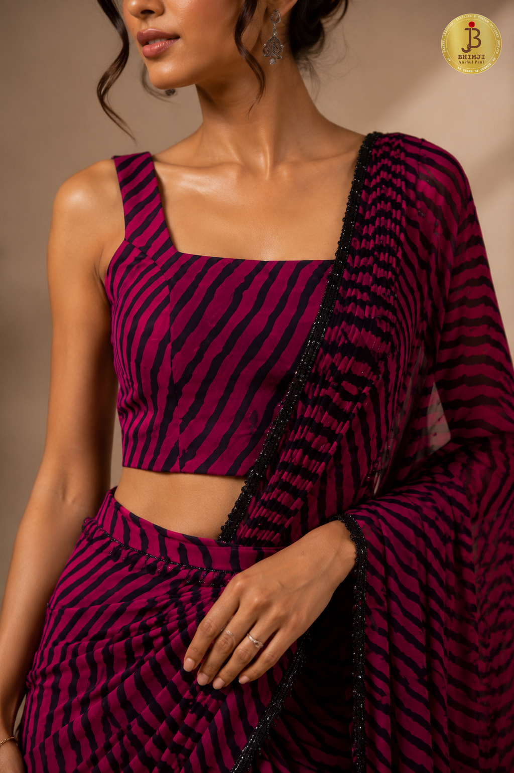 Noir Fuchsia Zebra Print Saree Set
