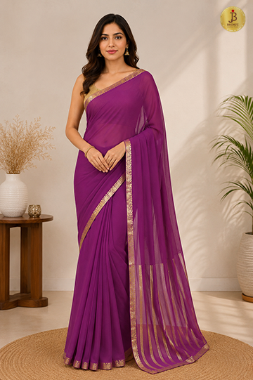 Purple Radiance Chiffon Saree With Zari Border
