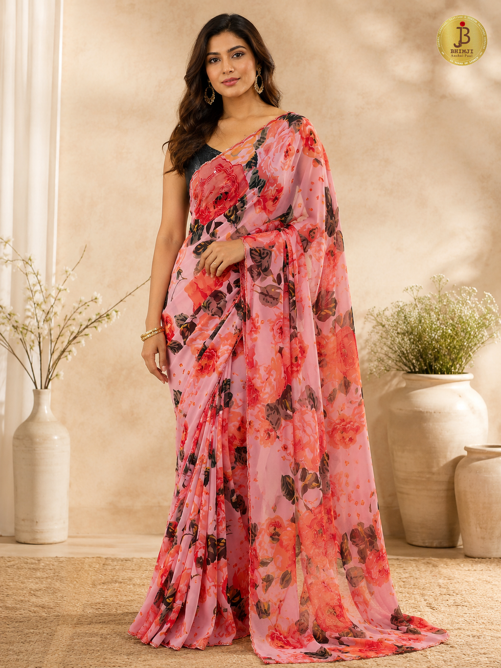 Gulbahar Pink Floral Printed Saree