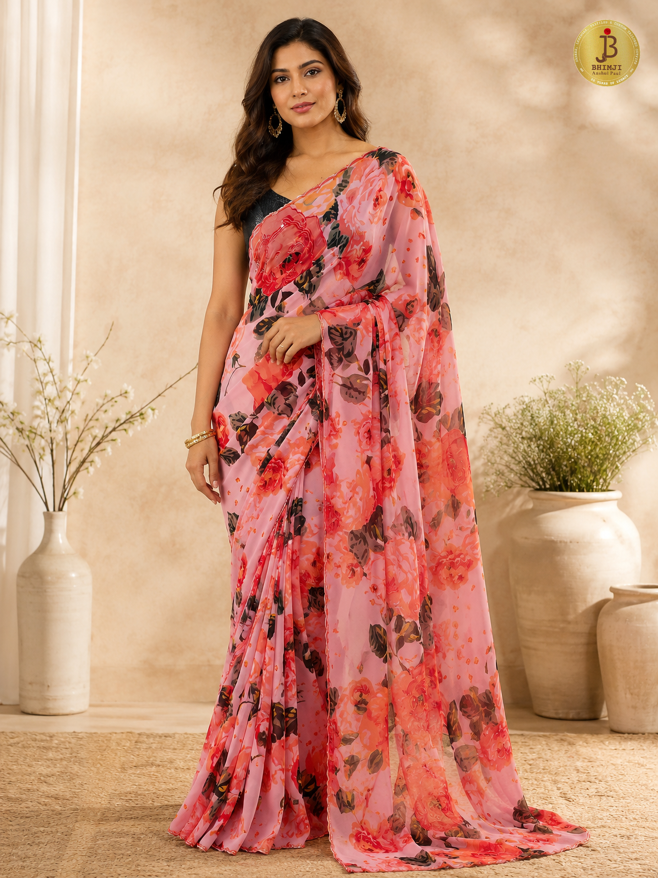 Gulbahar Pink Floral Printed Saree