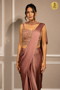 Dusty mauve satin ready-to-wear saree