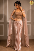 Blush Satin Pre-Draped Saree Set