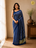 Royal Blue Printed Saree With Golden Border