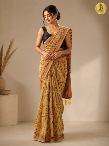 Lime Green Resham Weaving Chanderi Cotton Saree