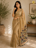 Golden Chanderi Cotton Multi Resham Weaving Saree