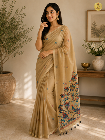 Golden Chanderi Cotton Multi Resham Weaving Saree