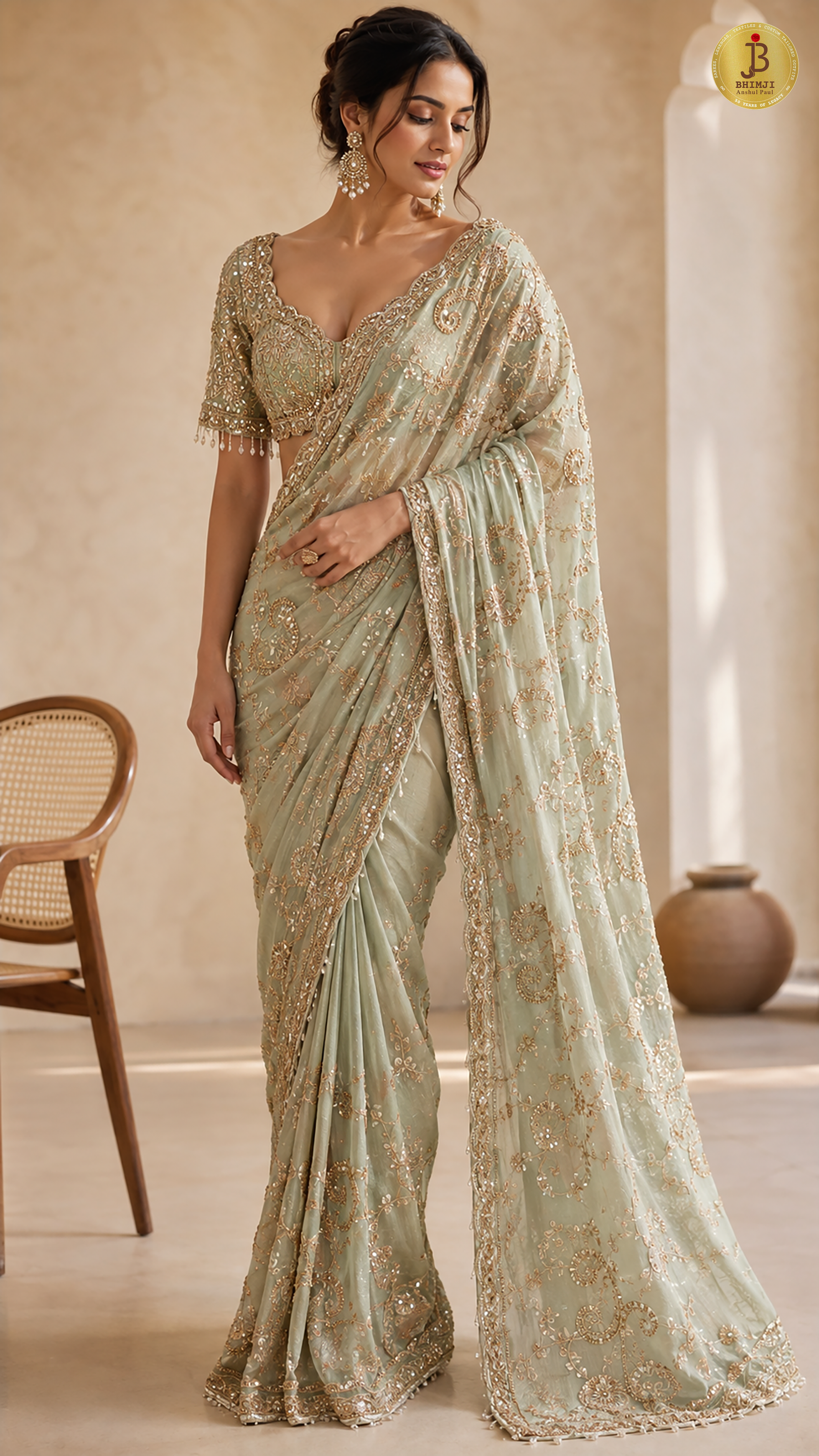 Pista Green Luxe Drape Saree