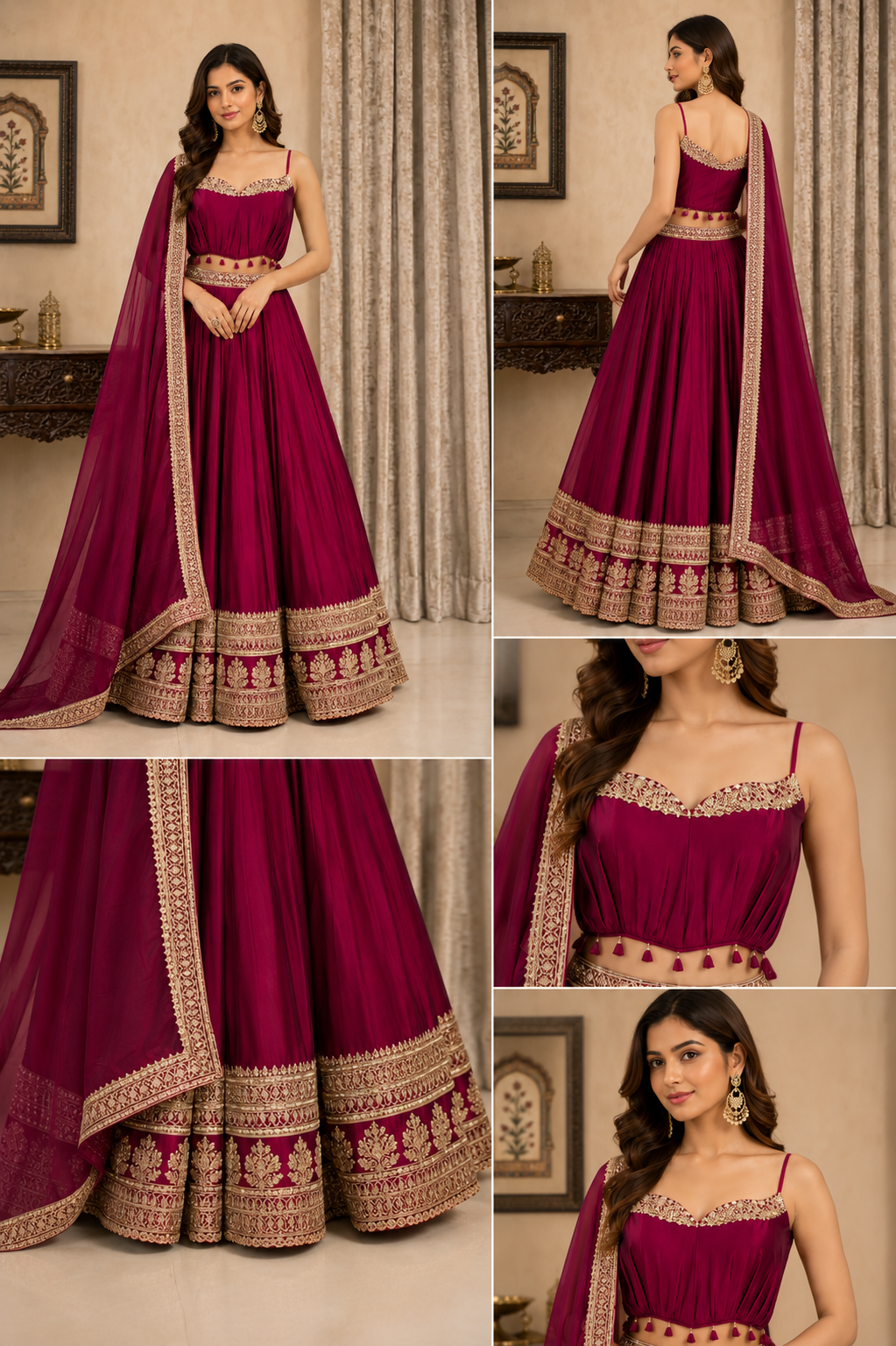Zarmina Wine Zari Vichitra Silk Lehenga