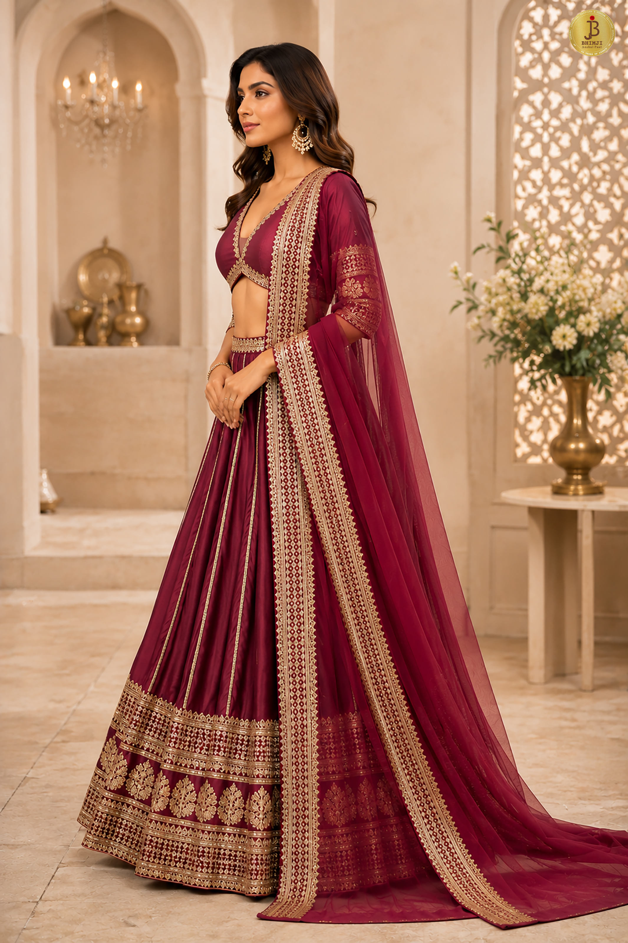 Noor-e-Mehroon Zari Silk Lehenga Set