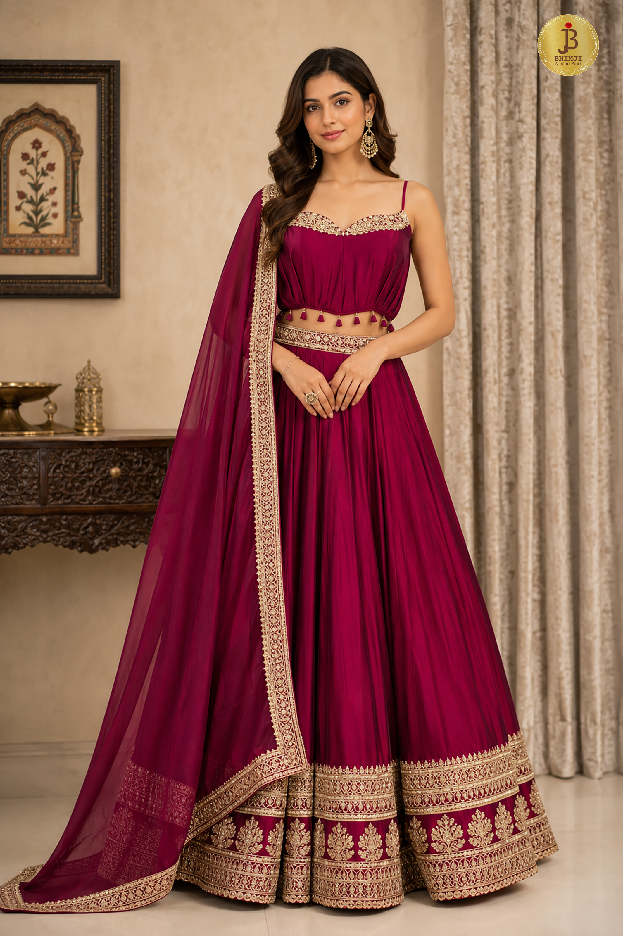 Zarmina Wine Zari Vichitra Silk Lehenga