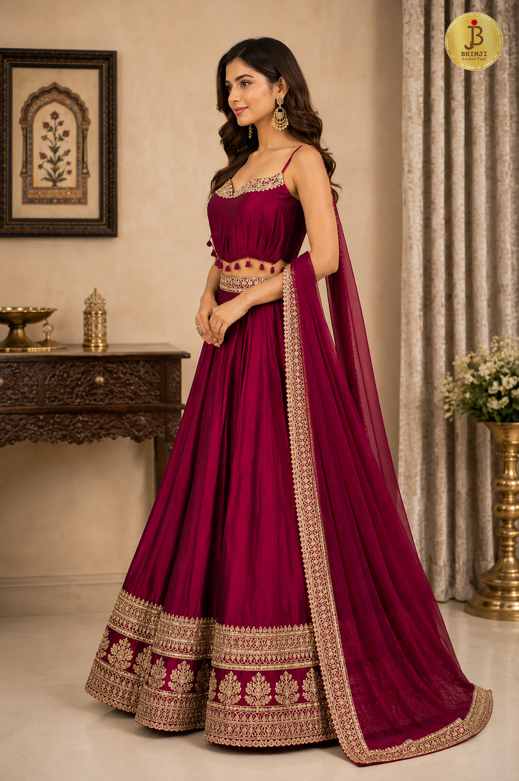 Zarmina Wine Zari Vichitra Silk Lehenga