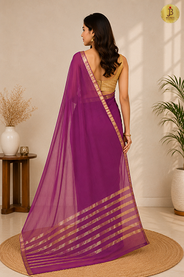 Purple Radiance Chiffon Saree With Zari Border