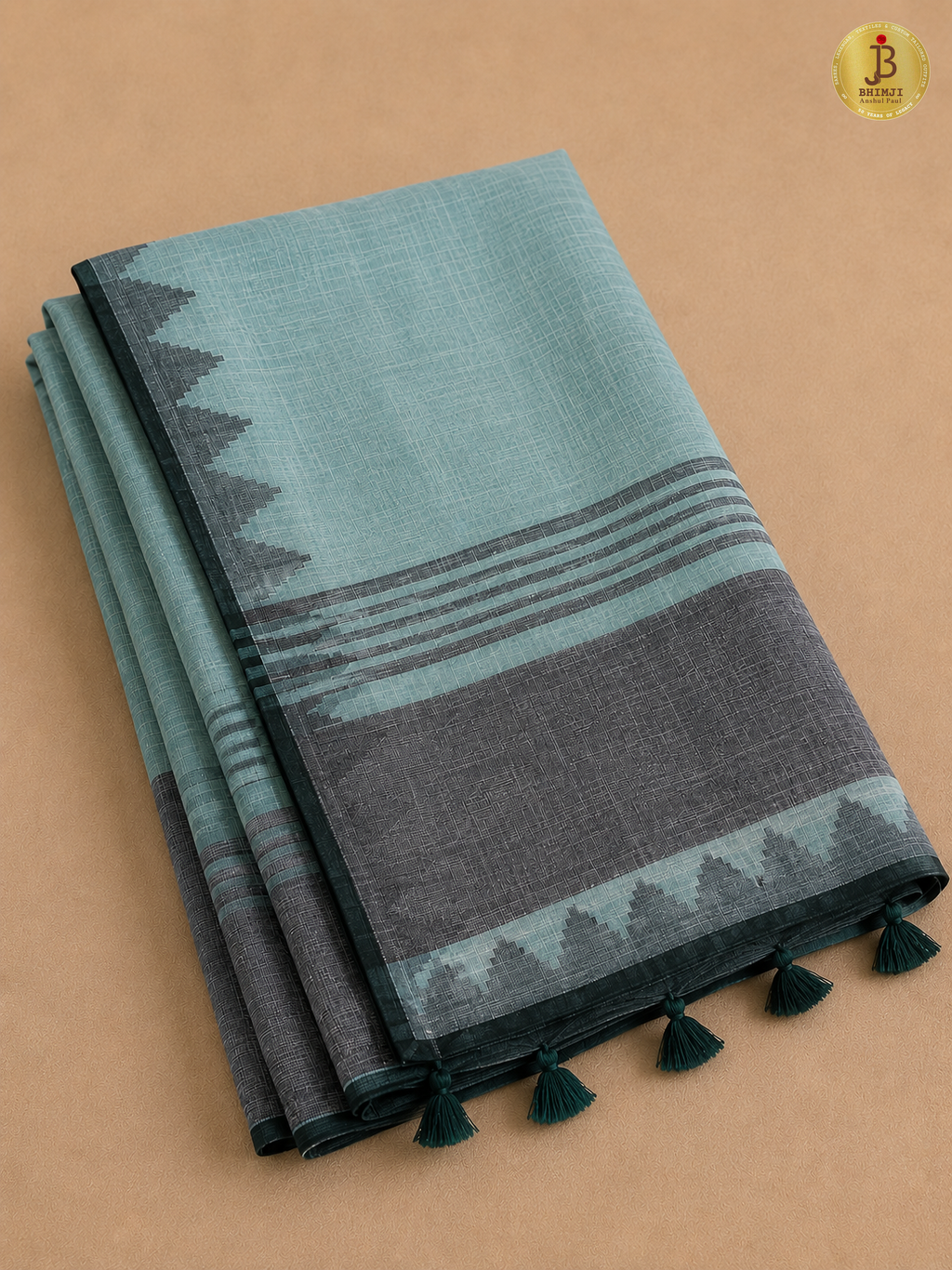 Serene Sea Green Linen Temple Border Saree