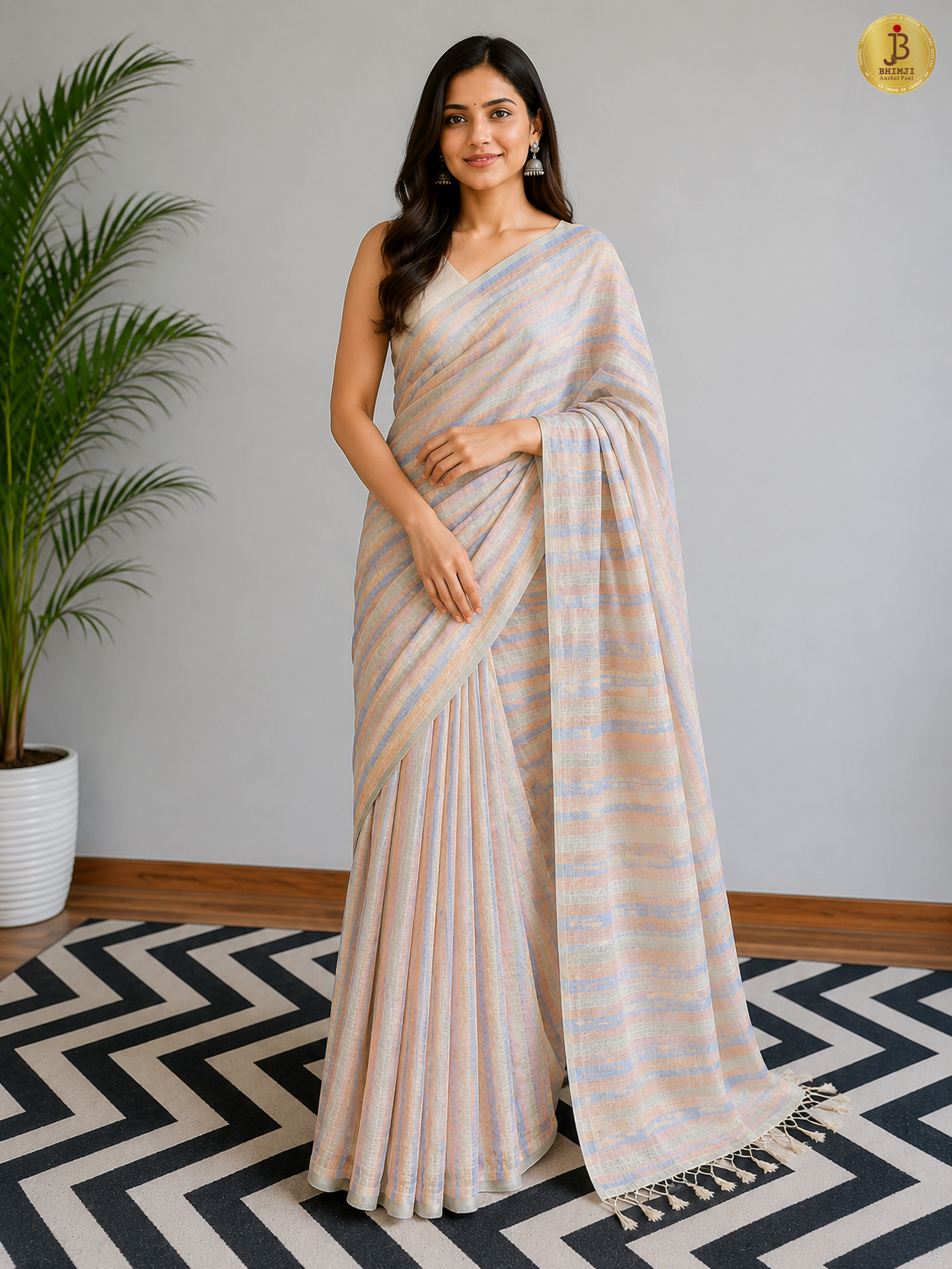 Sunehri Lime Handloom Linen Saree