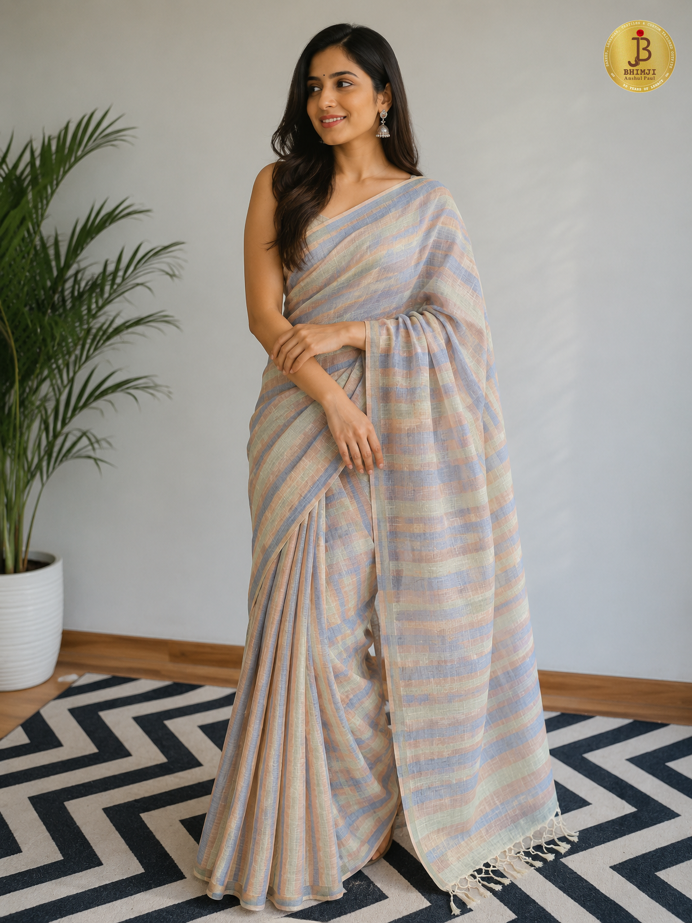 Sunehri Lime Handloom Linen Saree