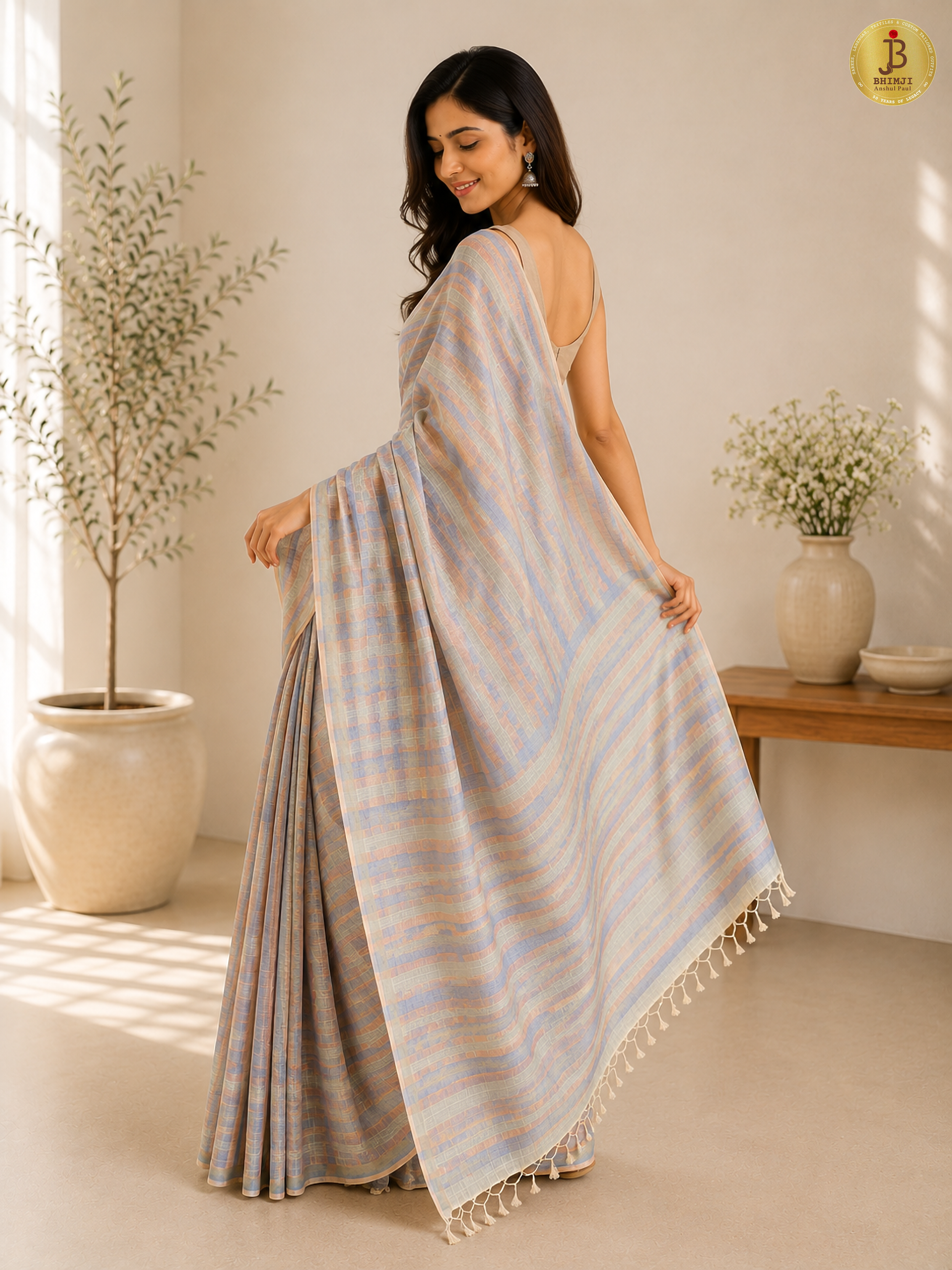 Sunehri Lime Handloom Linen Saree