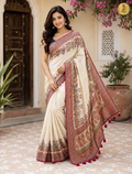 Royal Cream Resham Weaving Dola Silk Saree