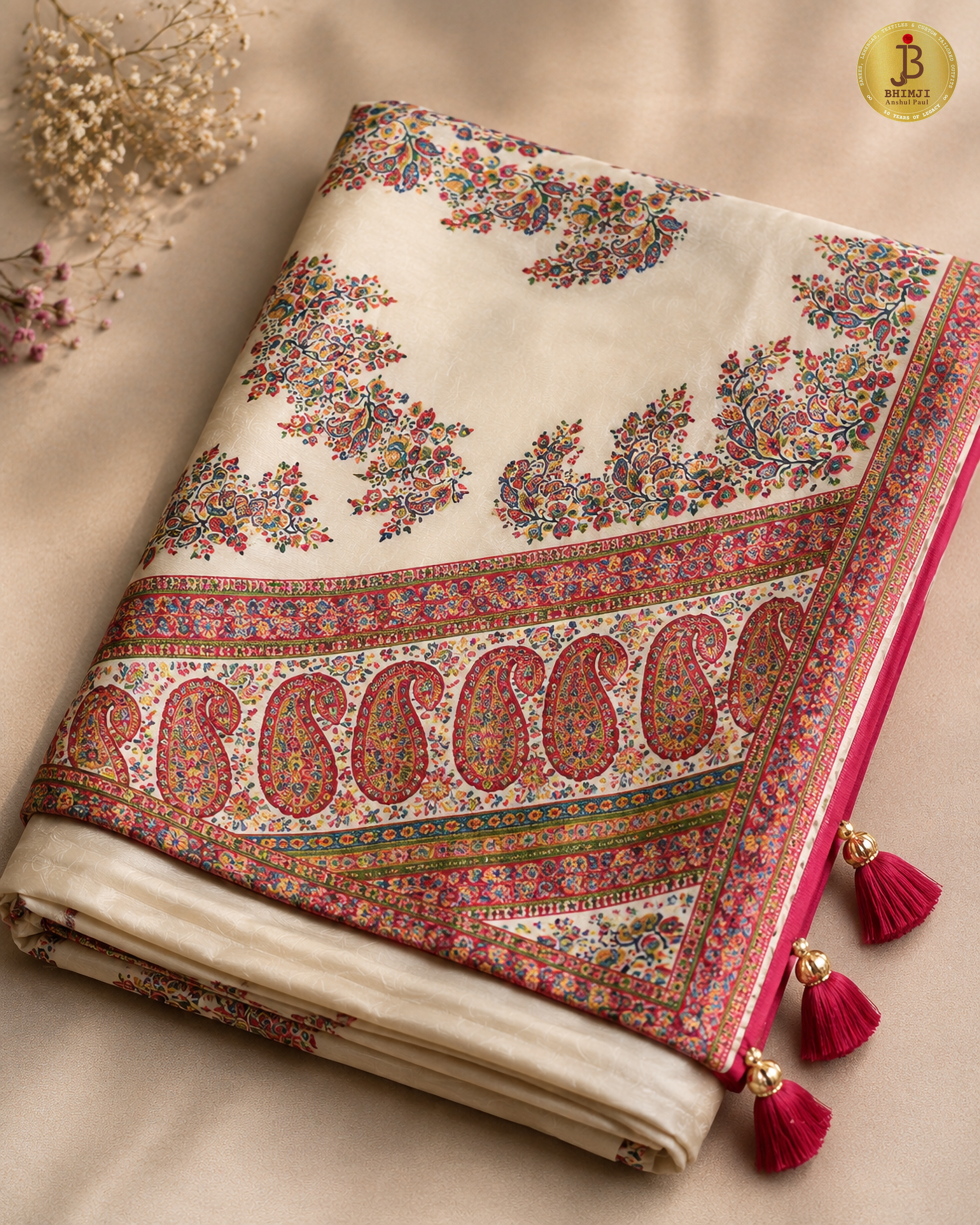 Royal Cream Resham Weaving Dola Silk Saree
