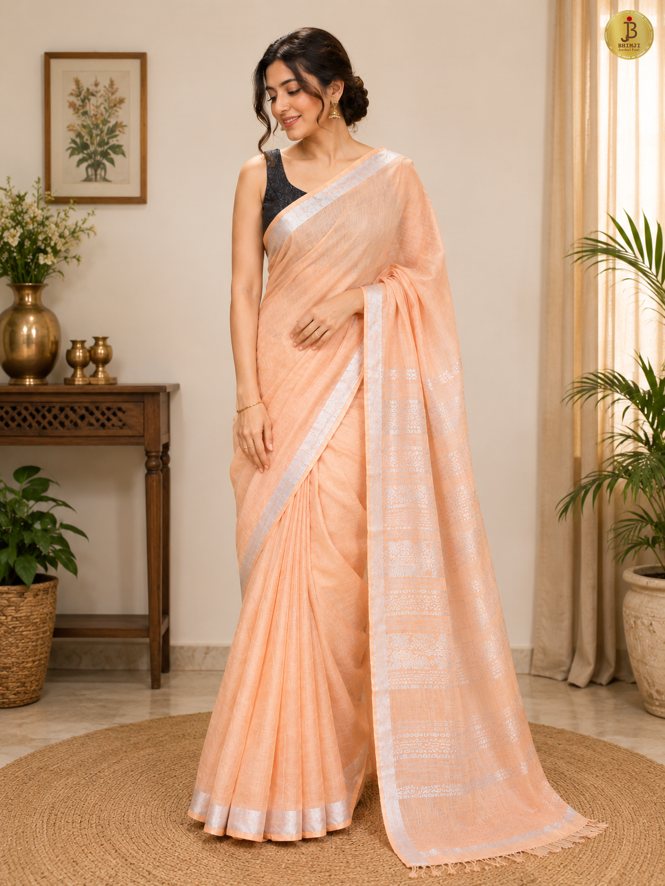 Peach  Blossom Premium Linen Saree