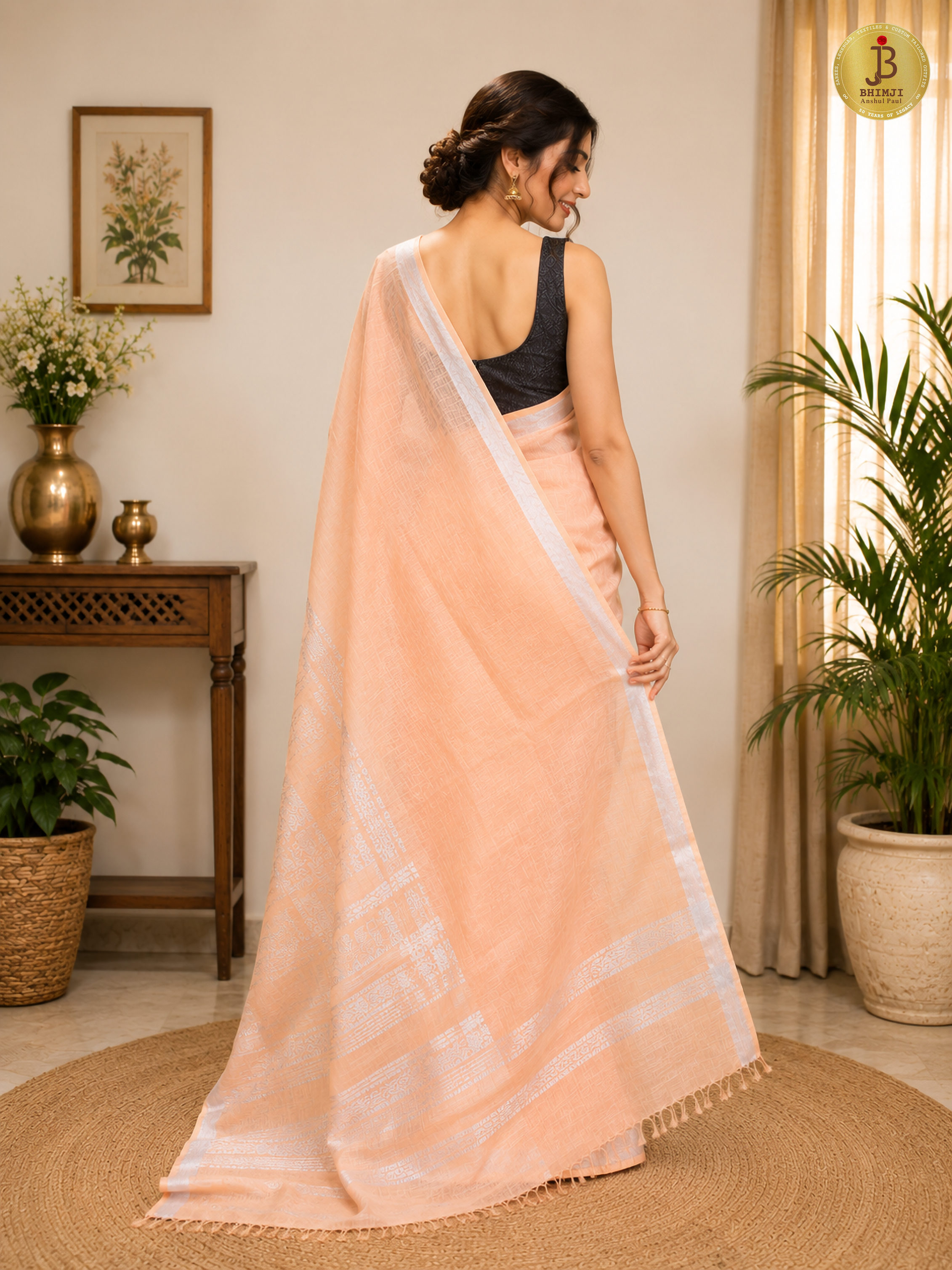 Peach  Blossom Premium Linen Saree