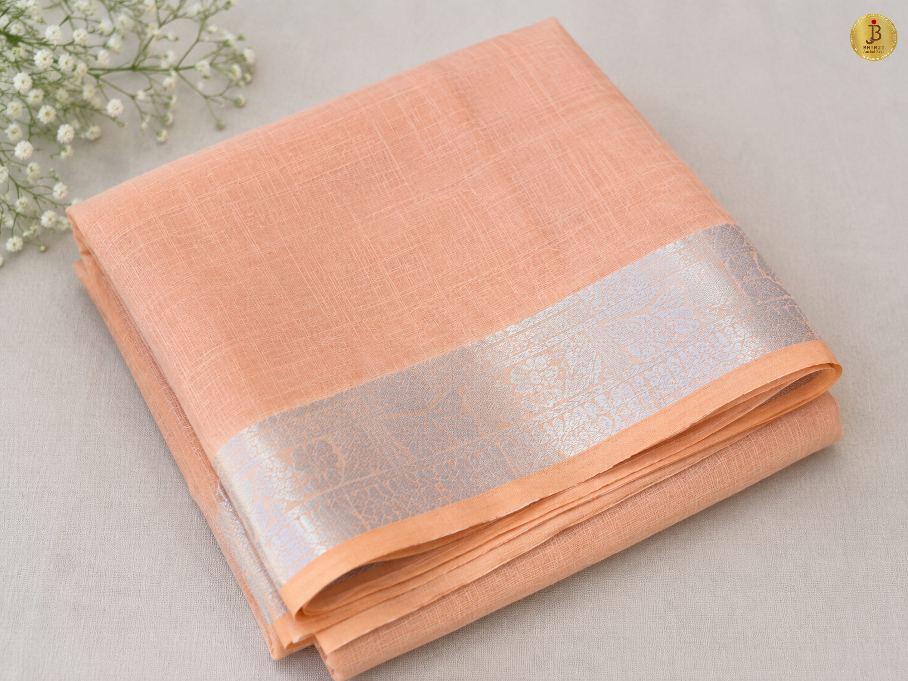 Peach  Blossom Premium Linen Saree