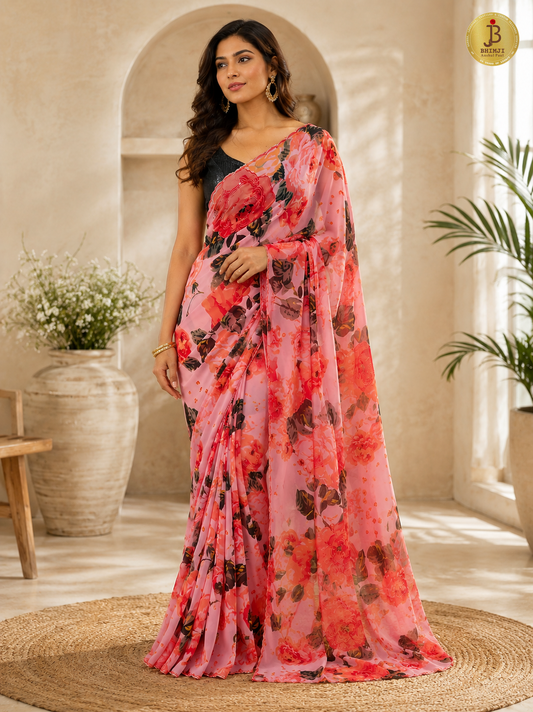 Gulbahar Pink Floral Printed Saree