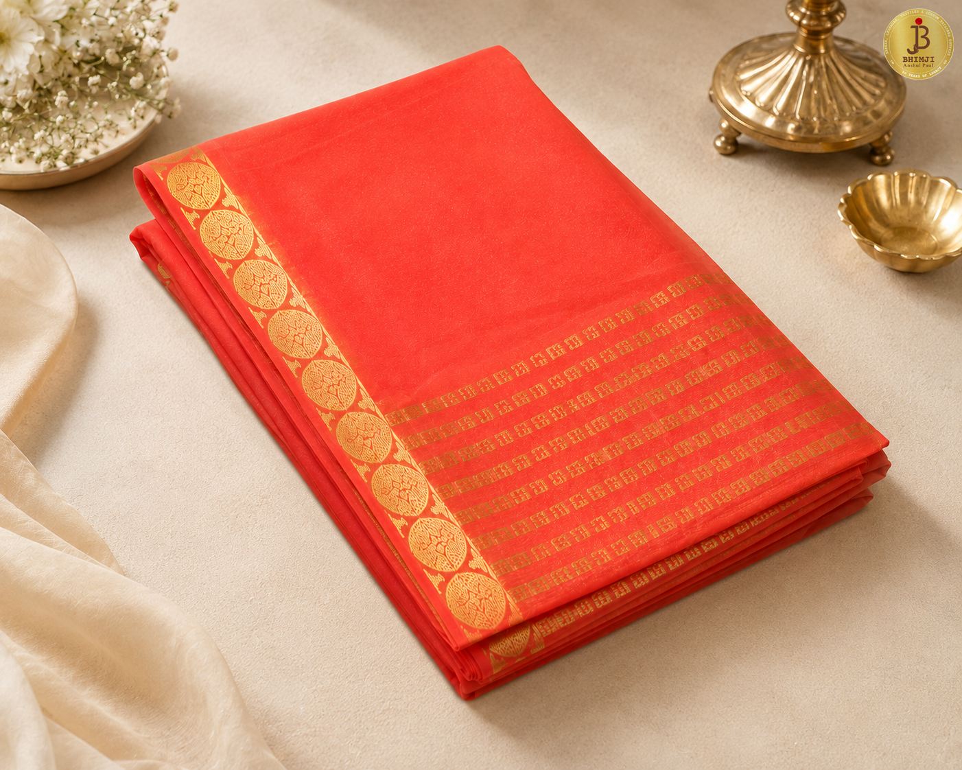 Coral Bliss Plain Chiffon Saree With Zari Border