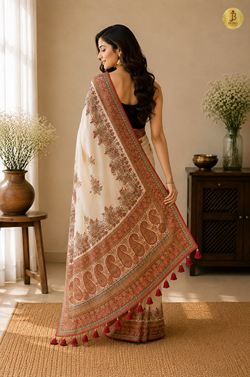 Royal Cream Resham Weaving Dola Silk Saree