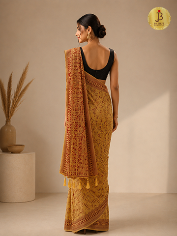 Lime Green Resham Weaving Chanderi Cotton Saree