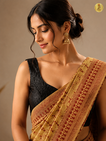 Lime Green Resham Weaving Chanderi Cotton Saree