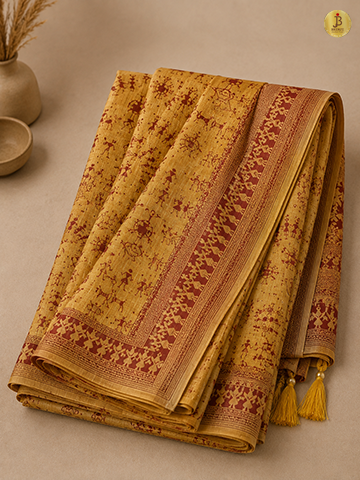Lime Green Resham Weaving Chanderi Cotton Saree