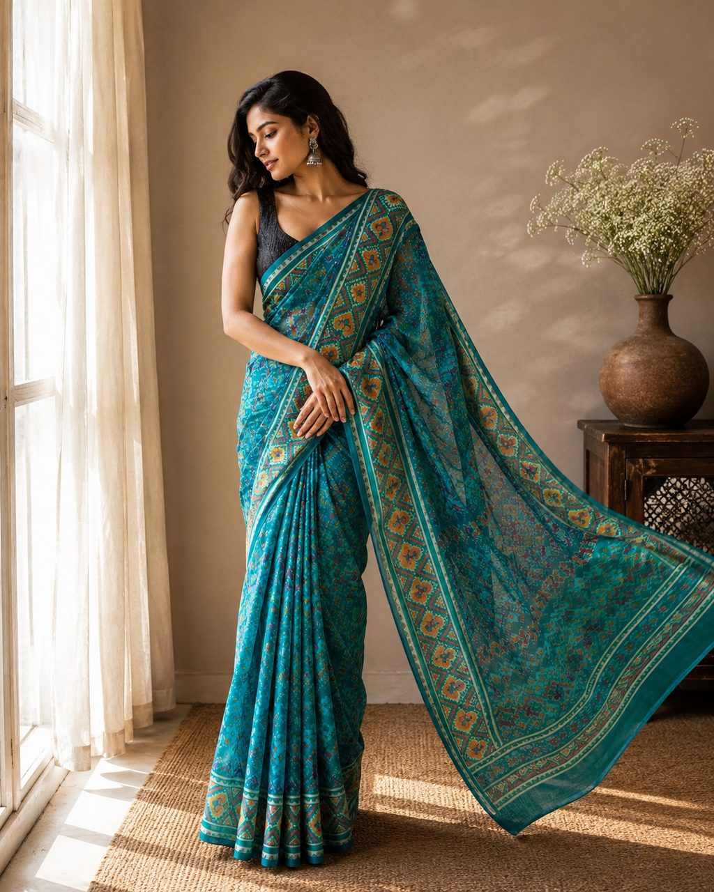 Royal Firozi Patola Weaving Silk Saree