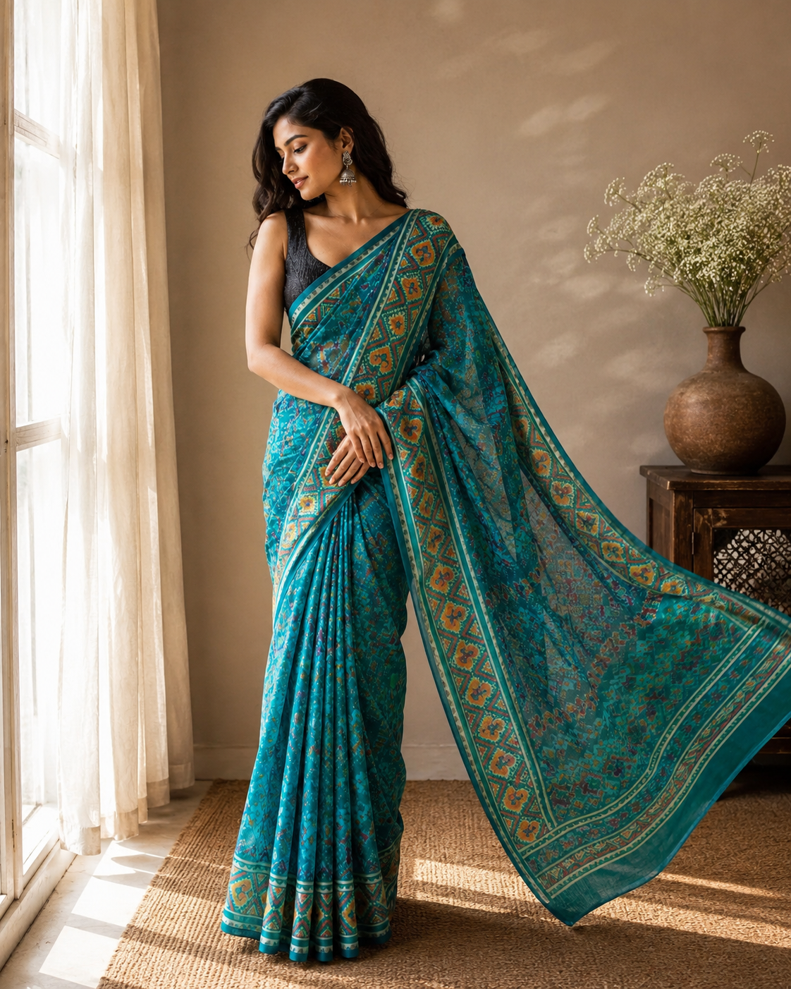 Royal Firozi Patola Weaving Silk Saree