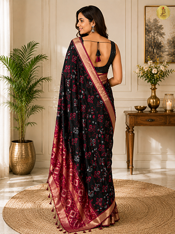 Royal Black Ikkat Silk Saree