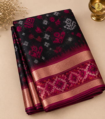 Royal Black Ikkat Silk Saree