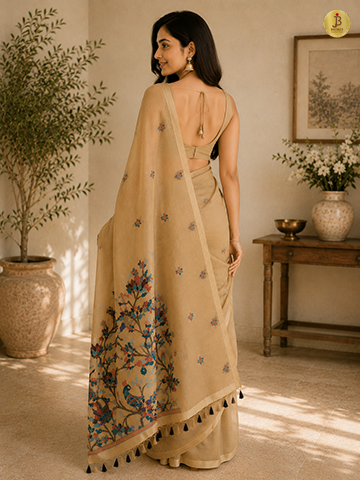 Golden Chanderi Cotton Multi Resham Weaving Saree