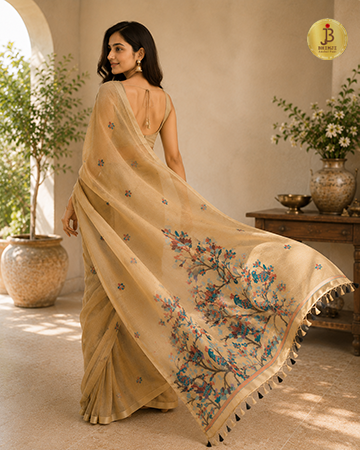 Golden Chanderi Cotton Multi Resham Weaving Saree