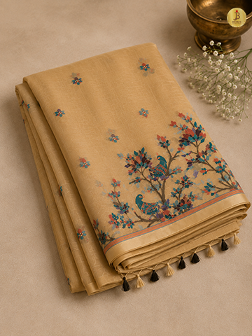 Golden Chanderi Cotton Multi Resham Weaving Saree